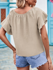 Women's T-Shirts Solid Color Ruffle Sleeve Round Neck T-Shirt