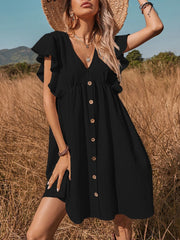Women's Dresses V Neck Button Up All Match Fashion Mini Dress