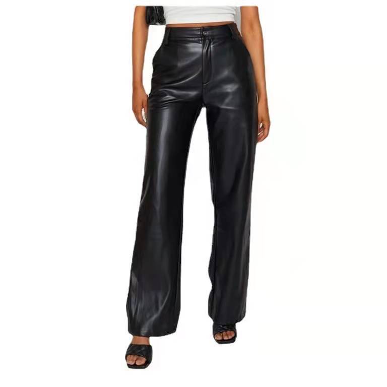 High Waist Solid Color Long Trouser Pants
