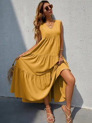 Women's Dresses V Neck Solid Color Sleeveless Maxi Dress