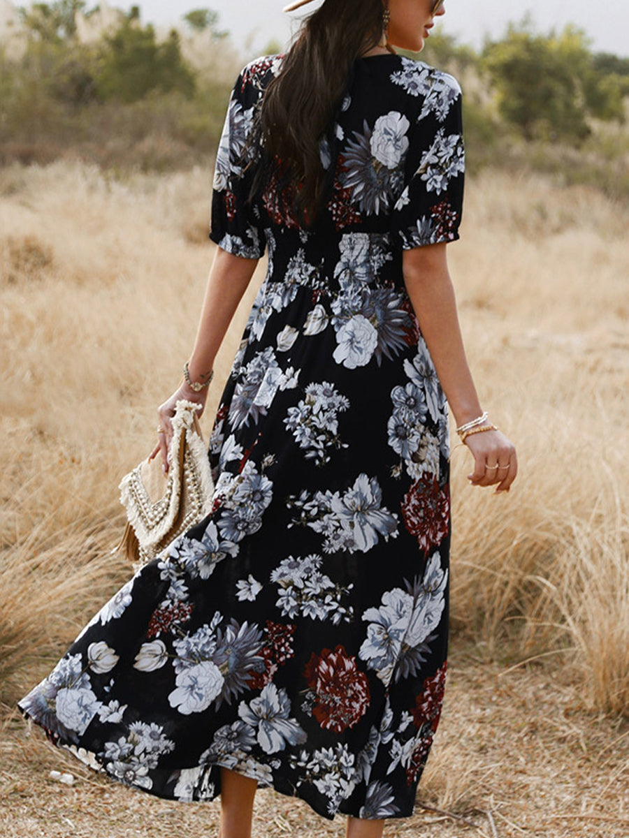 Women's Dresses Sexy Printed Waist Slimming Midi Dress