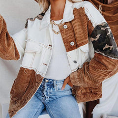 Curdoroy Sleeves Military Block Jacket Top