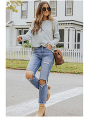 Loose Long Sleeve Solid Color Blouse Top