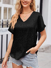 Women's T-Shirts Leopard Print V Neck Short Sleeve T-Shirt