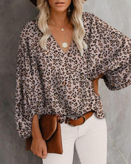 V Neck Balloon Sleeve Loose Blouses Tops