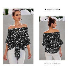 Off Shoulder Short Sleeve Tie Front Blouse Top