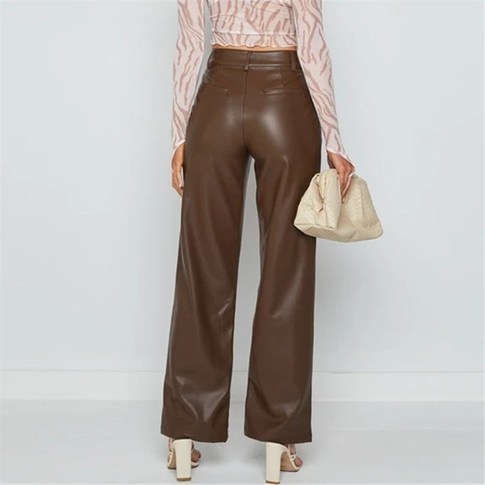 High Waist Solid Color Long Trouser Pants