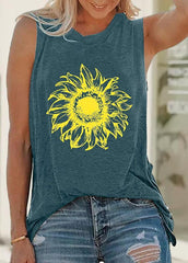 Daisy Printed Round Neck Sleeveless T-shirt