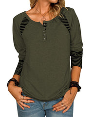 Button Up Solid Color Round Neck Top