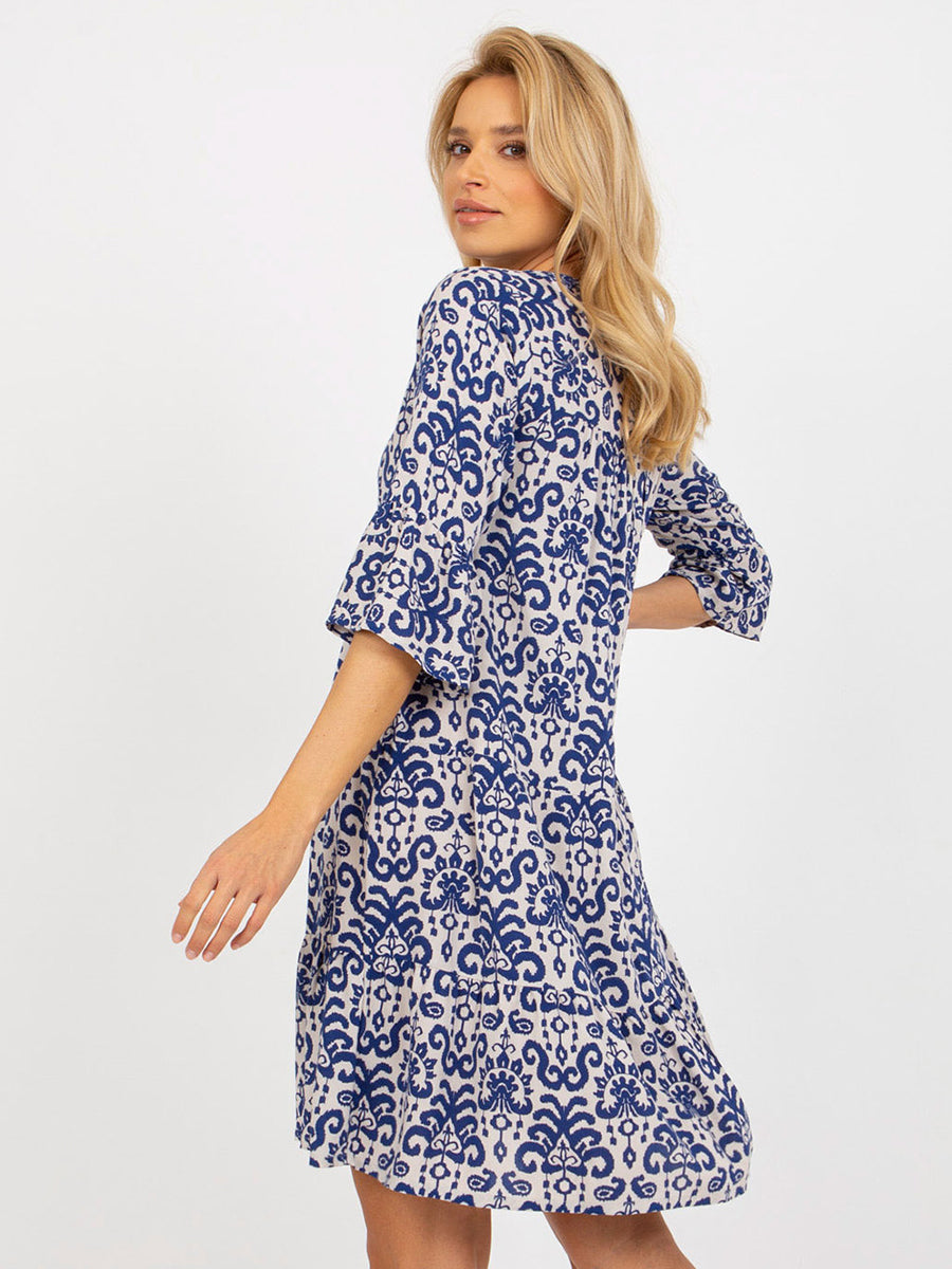 Women's Dresses V Neck Short Sleeve Bohemian Loose Mini Dress
