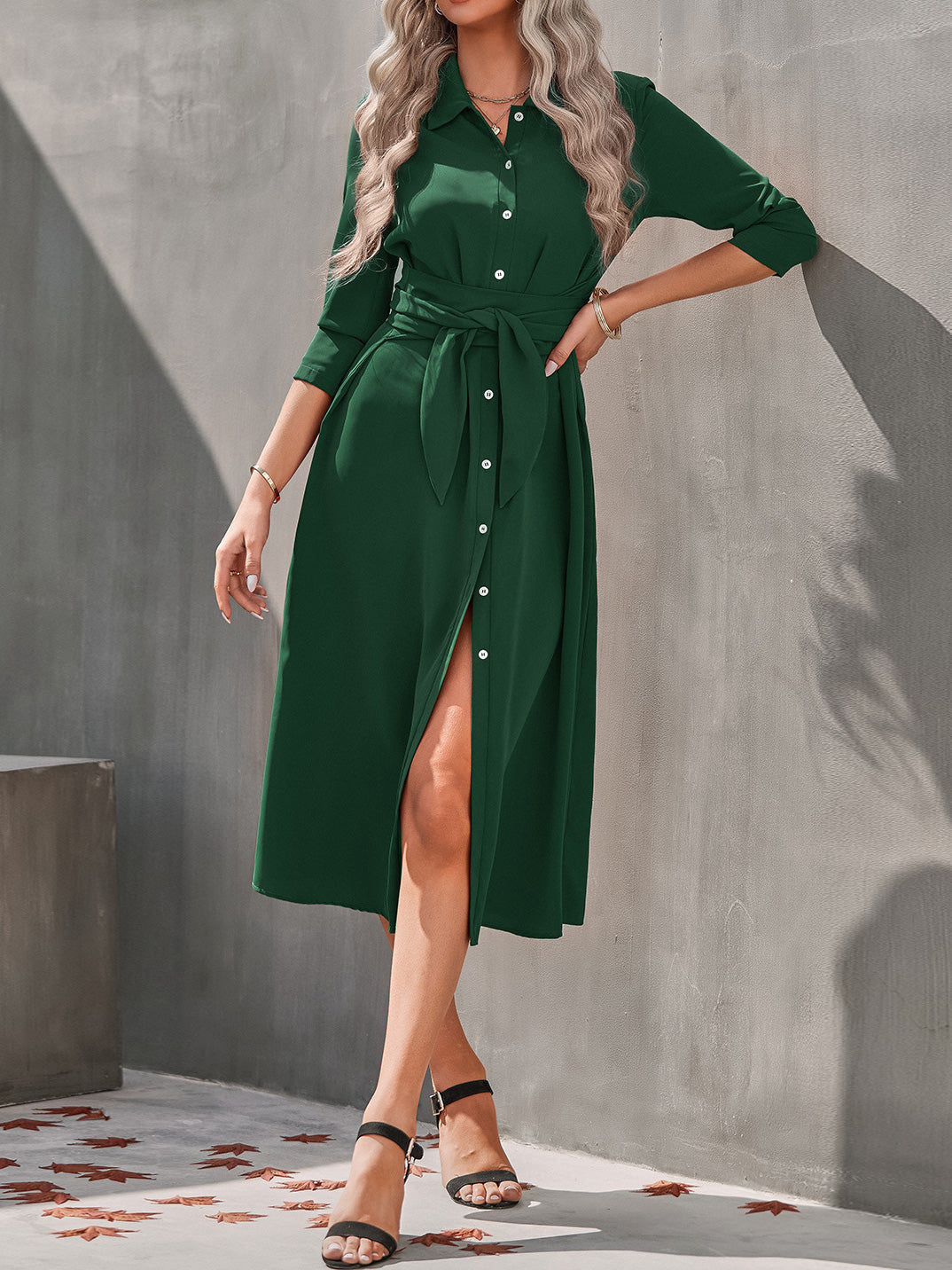 Women's Dresses Single Breasted Long Sleeve Shirt Dress