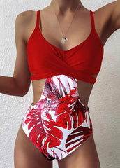 Leaf Printed One Piece Swimwear