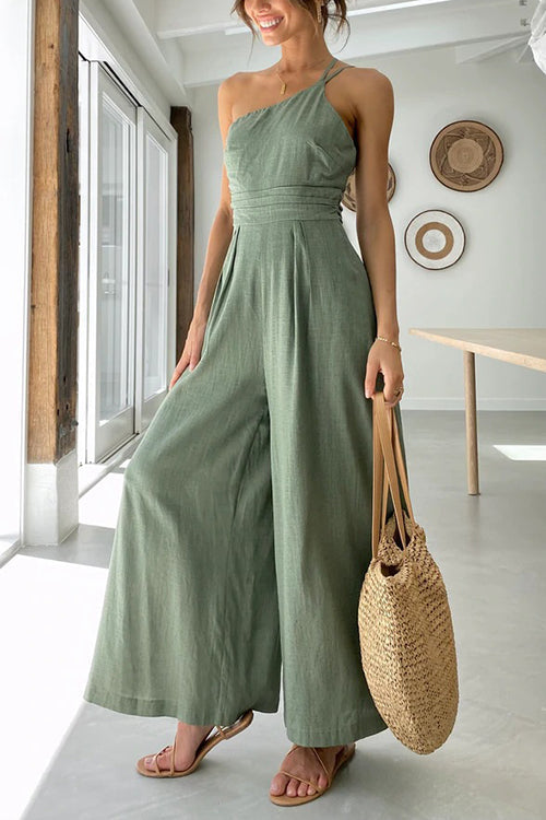 One Shoulder Straps Wide Leg Jumpsuits