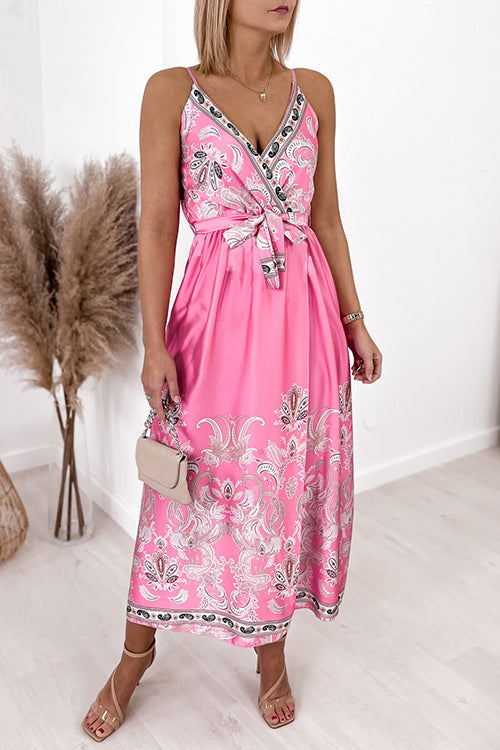 Paisley Print V Neck Slip Maxi Dress
