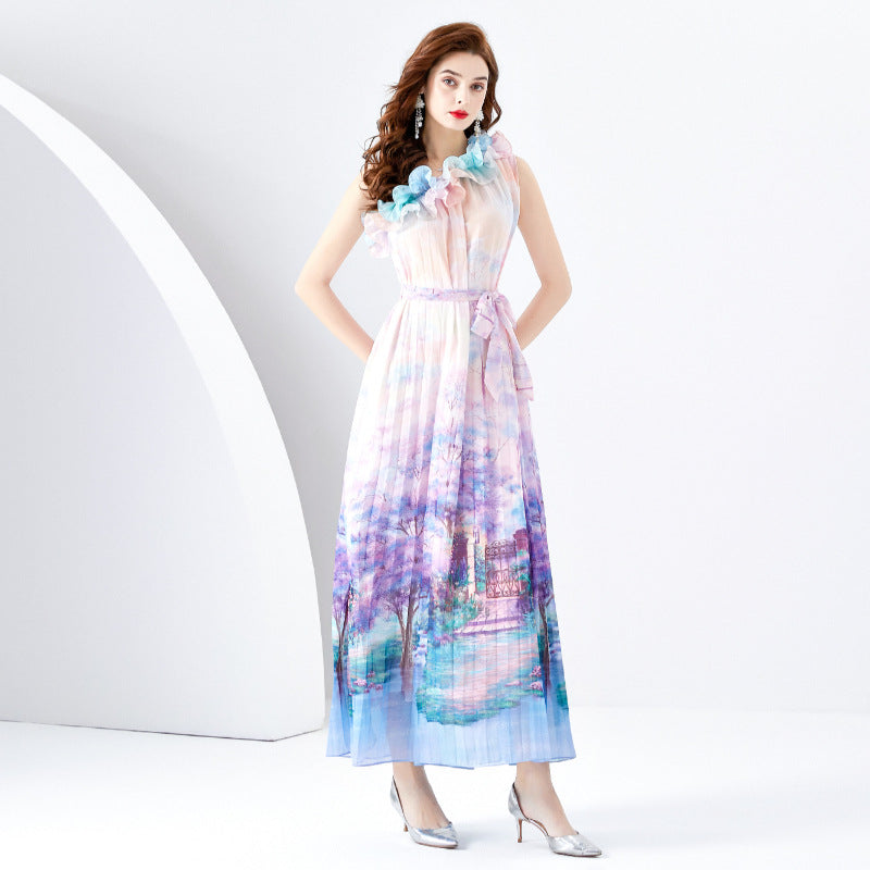 Bohemian Vacation Floral Patchwork Oblique Collar Beach Dress Dresses