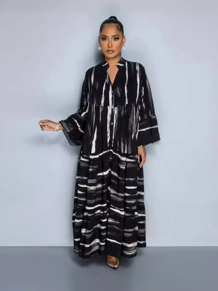 Plaid Printed Round Neck Holiday Beach Dress