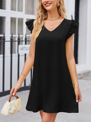 Women's Dresses V Neck Puff Sleeve Loose Fashion Mini Dress