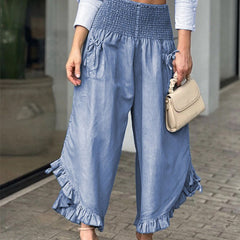 High Elastic Waist Solid Color Loose Stylish Pants