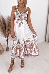 Paisley Print V Neck Slip Maxi Dress