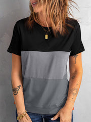 Women's T-Shirts Color Matching Loose Versatile Round Neck T-Shirt