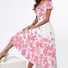 Scoop Neck Floral Short Sleeve Maxi Dress