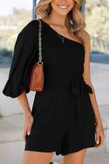 One Shoulder Puff Sleeve Romper