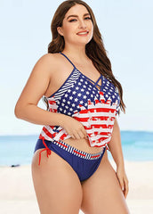 Cross Straps Printed Tankini Set