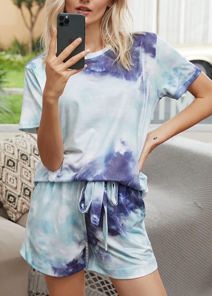 Gradient Short Sleeve Round Neck T-shirt And Shorts Set