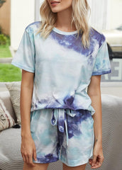 Gradient Short Sleeve Round Neck T-shirt And Shorts Set