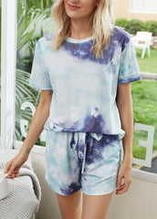 Gradient Short Sleeve Round Neck T-shirt And Shorts Set