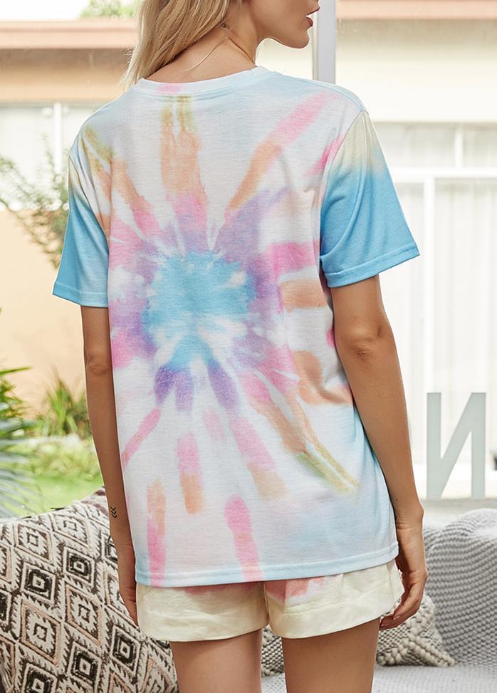 Gradient Short Sleeve Round Neck T-shirt And Shorts Set