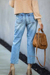 Mid Waist Ripped Jeans
