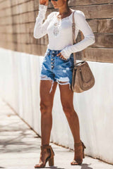 Hole button Denim Shorts