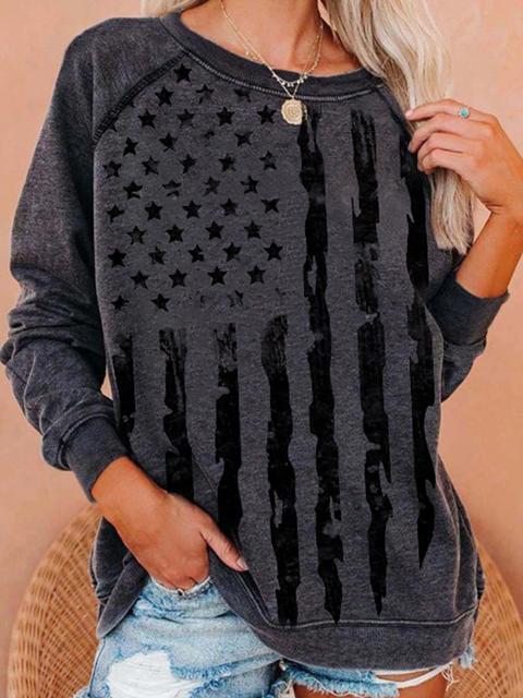Print Round Neck Cotton Blend Sweatshirt