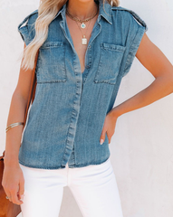 Sleeveless Button Down Denim Jean Top
