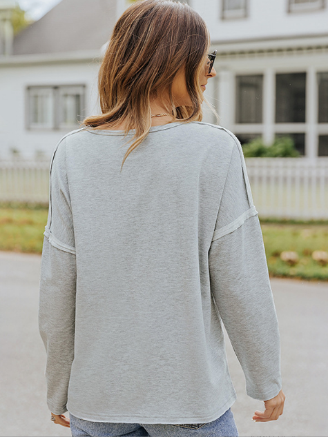 Loose Long Sleeve Solid Color Blouse Top