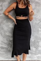 Cutout Ribbed Knit Bodycon Midi Dress