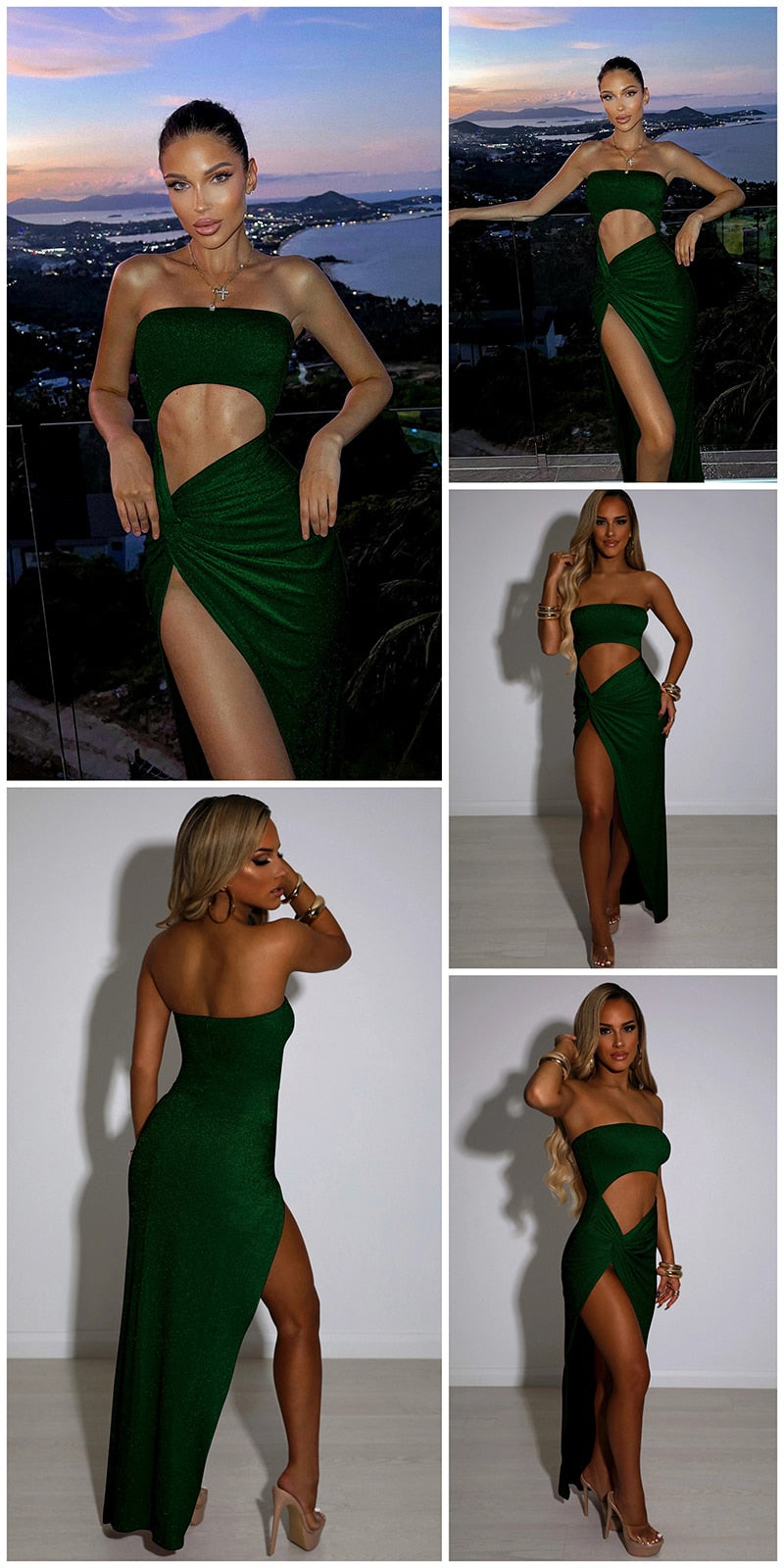 Boho Camis Dress, Party Bodycon Dress, Maxi Dress Hollow Out,  Glitter in Black and Silver