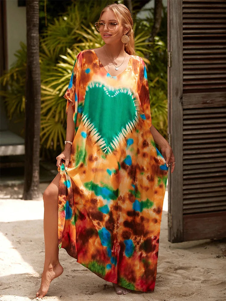 Boho Maxi Dress - Beach Dress, Kaftan Dress Danica Heart Tie Dye