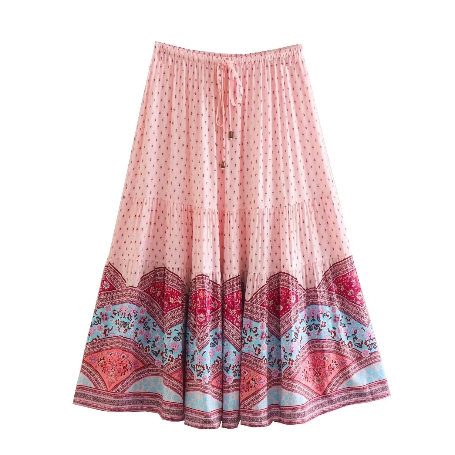 Boho Skirt, Hippie Skirts, Midi Skirt, Marakee in Red and Pink