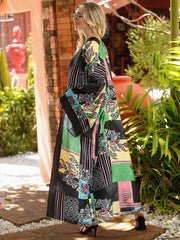 Boho Robe, Kimono Robe, Silk robe, Beach Cover up, Leaf Patch