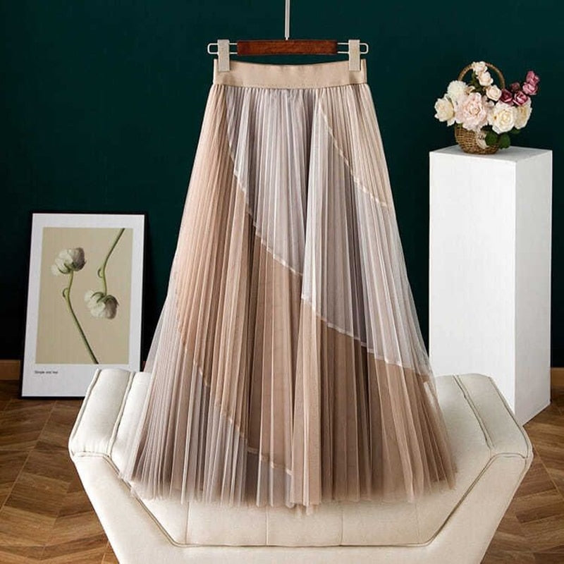 Boho Skirt, Hippie Skirts, Midi Pleated Skirt, Amanda Tulle Skirt in Apricot