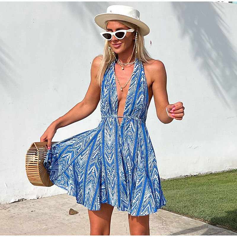 Boho Beach Dress - Mini Sexy Tie Dye Backless Halter Dress - Inner Wanderer