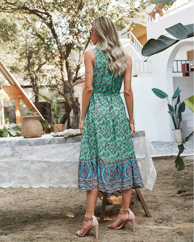 Boho Midi Dress, Sundress, Danielle  in Navy
