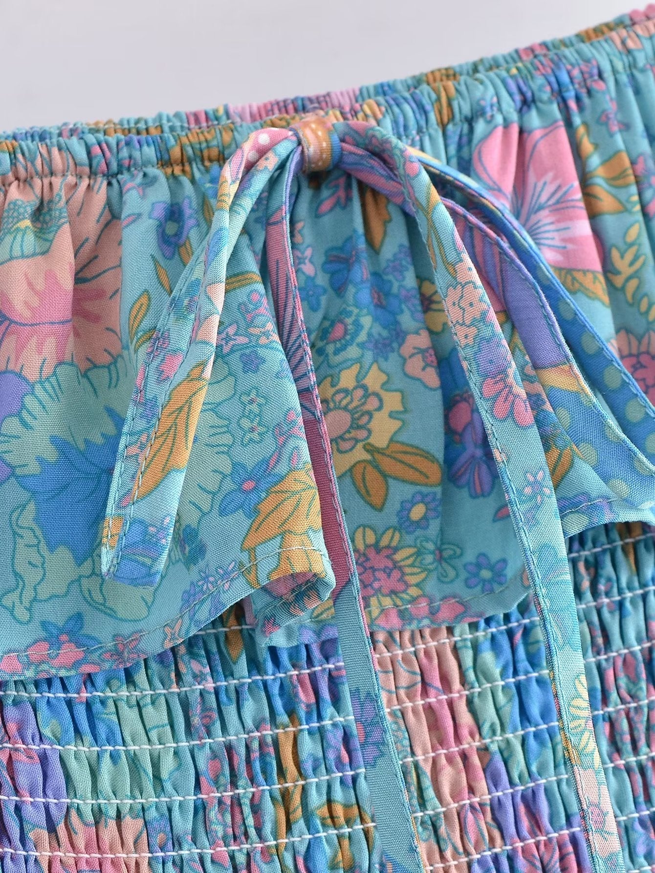 Boho Dress - Sundress - Smocked Dress Scilla Primrose in Pink and Blue