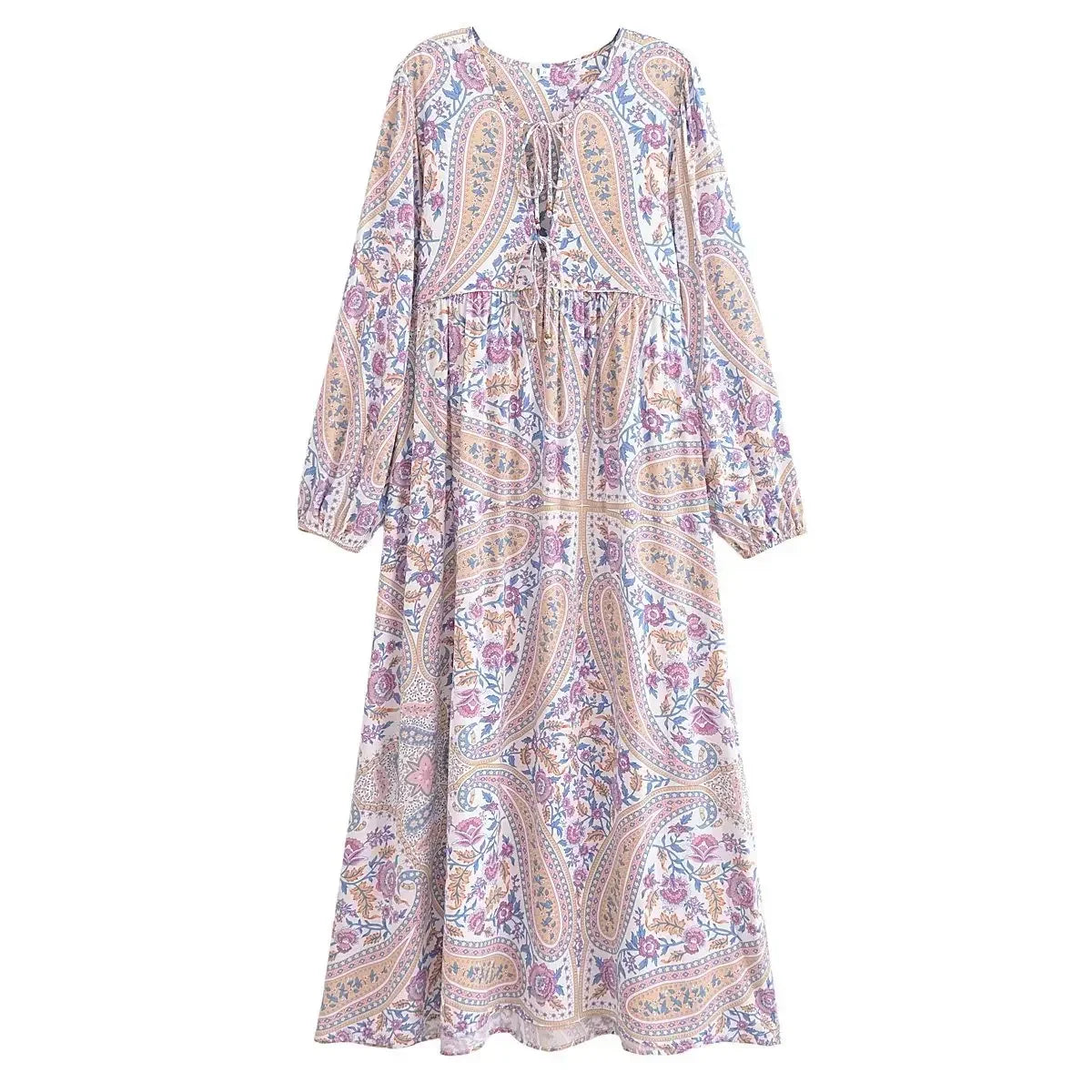 Gown Dress - Boho Maxi Dress - Loose Dress Maeve Paisley in Pink and Orange