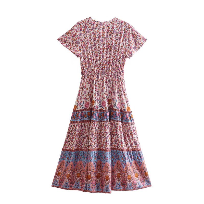 Boho Midi Dress, Sundress, Aubrey Scilla in Pink and Green