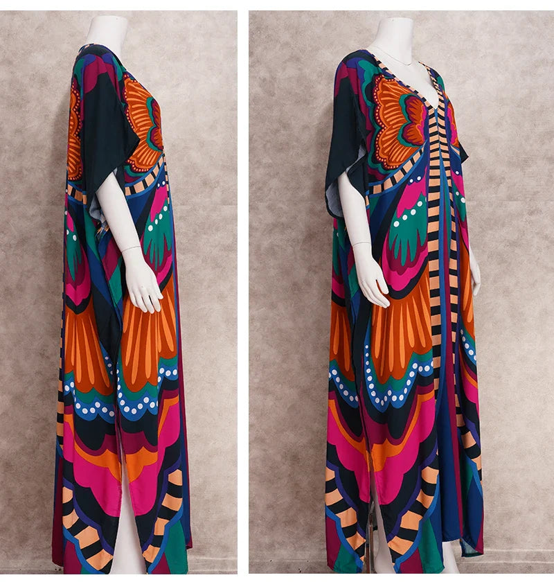Boho Maxi Dress - Beach Dress, Kaftan Dress Danica Navy Butterfly