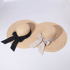 Straw Beach Hats for Women - Summer Sun Hats with Strap - Boho Hat, Paper Straw Fedora Hat Bow