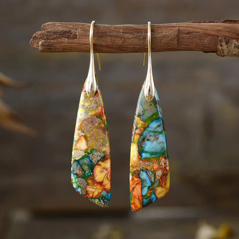 Boho Dangle Earrings - Silver-Plated Jasper Drop Earrings